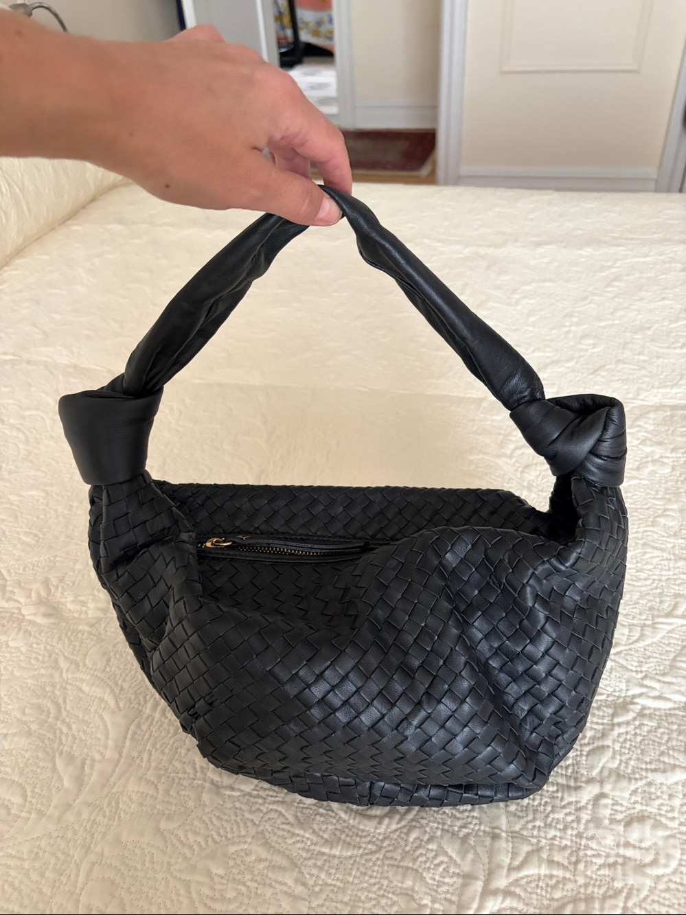 NWOT Black Woven Genuine Leather Shoulder Bag